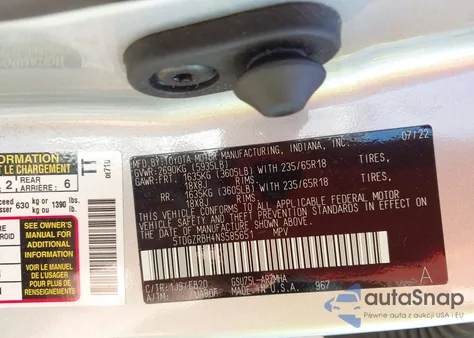 2022 Toyota Highlander Xle z USA, uszkodzony, nr VIN 5TDGZRBH4NS585651